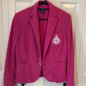 Ralph Lauren Sport Hot Pink Blazer Gold Button RLR Embroidered